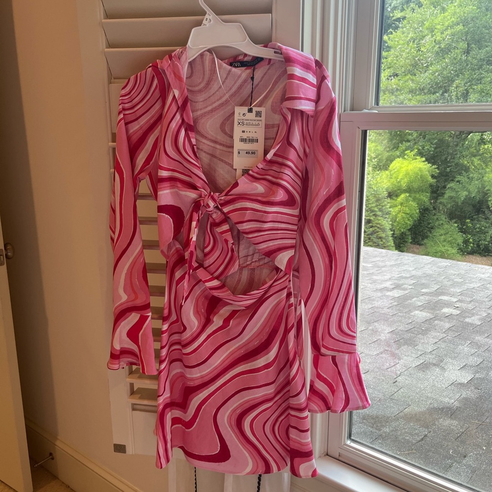 Zara Linen Blend Print Dress